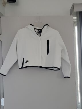 Nike White with Black Trim Noprene Like Cropped Hoodie